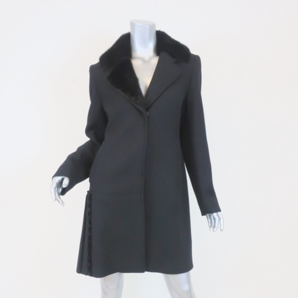 Prada Jackets & Blazers - Prada Mink Fur Collar Coat Black Wool-Cashmere